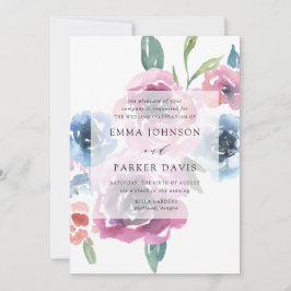 ミッドナイト開花 |紫と青のフローラ結婚の 招待状