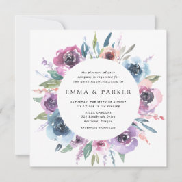 ミッドナイト開花 |紫と青のフローラ結婚の 招待状