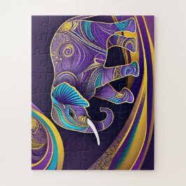 ミッドナイト魔法:パープル&金ゴールドゾウ ジグソーパズル