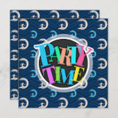 ミッドナイト、スカイブルー、タン、サーフィン、サーファー・シェブロン 招待状 (正面/裏面)