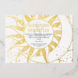 ミッドナイト スターズ ムーン サン セレスチアル ウェディング シルバー 箔招待状