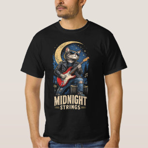 ミッドナイト・ストリングス 楽しい クール ロッカー 猫 ギタリスト Tシャツ