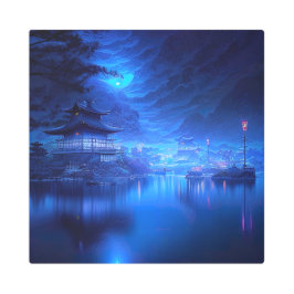 ミッドナイト・セレニティ日本の・インスパイアデジタル・アート メタルプリント