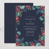 ミッドナイト・ティール・芍薬の結婚式 招待状 (正面/裏面)