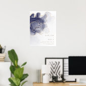 ミッドナイト・ネイビーエレガント結婚モダン金ゴールドの歓迎 ポスター (ホームオフィス)