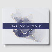 ミッドナイト・ネイビーエレガント結婚モダン金ゴールド ゲストブック (正面)