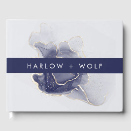 ミッドナイト・ネイビーエレガント結婚モダン金ゴールド ゲストブック