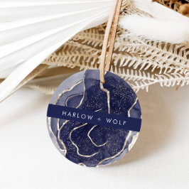 ミッドナイト・ネイビーエレガント結婚モダン金ゴールド フェイバータグ