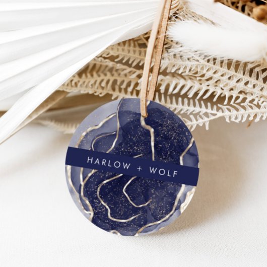 ミッドナイト・ネイビーエレガント結婚モダン金ゴールド フェイバータグ