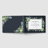 ミッドナイト・ネイビー・ブルー多肉株結婚の ゲストブック (全面)