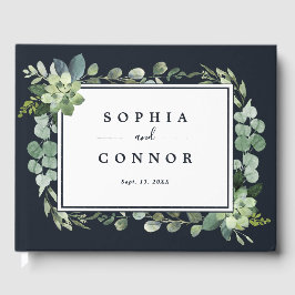 ミッドナイト・ネイビー・ブルー多肉株結婚の ゲストブック