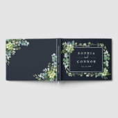 ミッドナイト・ネイビー・ブルー多肉株結婚の ゲストブック (全面)