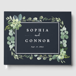 ミッドナイト・ネイビー・ブルー多肉株結婚の ゲストブック