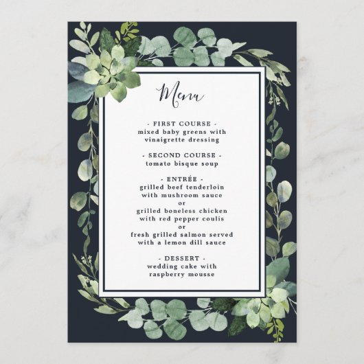 ミッドナイト・ネイビー・ブルー多肉株結婚の メニュー (正面)