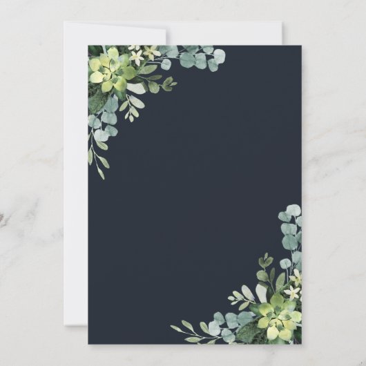 ミッドナイト・ネイビー・ブルー多肉株結婚の 招待状 (裏面)