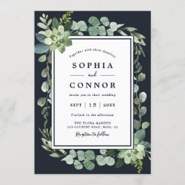 ミッドナイト・ネイビー・ブルー多肉株結婚の 招待状