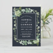 ミッドナイト・ネイビー・ブルー多肉株結婚の 招待状 (スタンド正面)