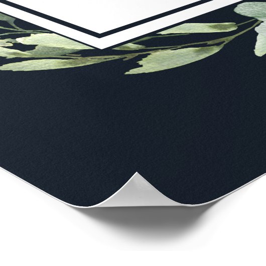 ミッドナイト・ネイビー・ブルー結婚多肉栽培の歓迎サイン ポスター (角)