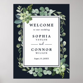 ミッドナイト・ネイビー・ブルー結婚多肉栽培の歓迎サイン ポスター