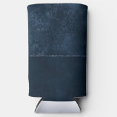 ミッドナイト・ネイビー・ロマンス | Blue Satiny グランジ Damask スリム缶クーラー (正面)