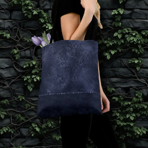 ミッドナイト・ネイビー・ロマンス Blue Satiny グランジ Damask トートバッグ
