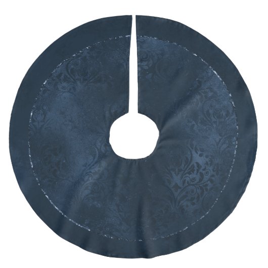 ミッドナイト・ネイビー・ロマンス | Blue Satiny グランジ Damask ブラッシュドポリエステルツリースカート (正面)