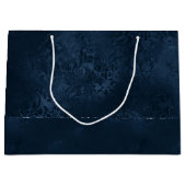 ミッドナイト・ネイビー・ロマンス | Blue Satiny グランジ Damask ラージペーパーバッグ (正面)