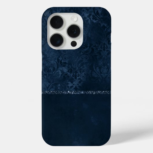 ミッドナイト・ネイビー・ロマンス | Blue Satiny グランジ Damask Case-Mate iPhoneケース (裏面)
