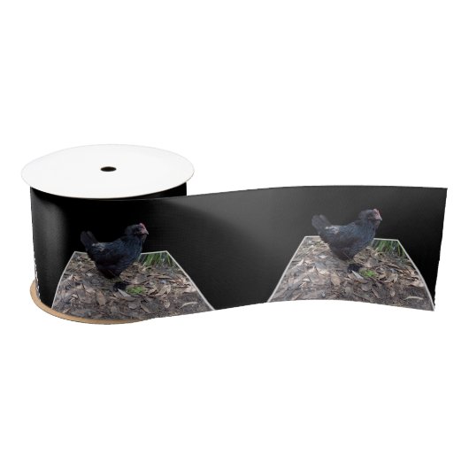 「ミッドナイト・フェザー:ポップアウト・アートの黒い鶏」 サテンリボン (リール)