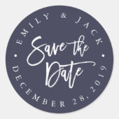 ミッドナイト |ブラシモダン文字の日付を保存 ラウンドシール (正面)