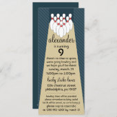 ミッドナイト·ブルー·ラッキー·ストライク·ボーリング·バースデー·パーティー 招待状 (正面/裏面)