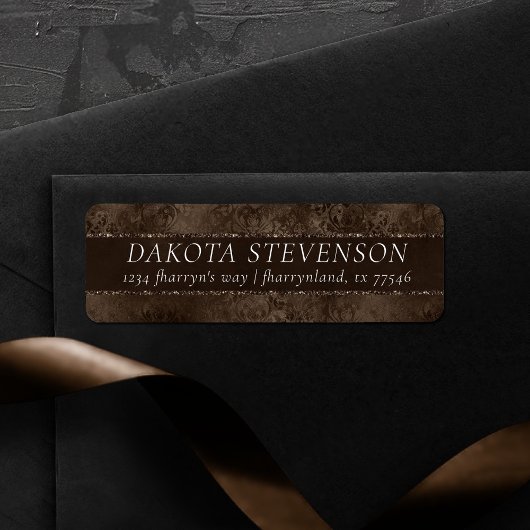 ミッドナイト・ブロンズ・ロマンス | Satiny グランジ Damask ラベル