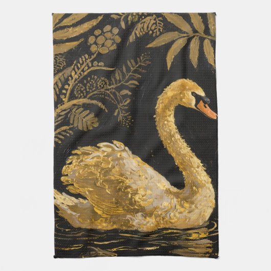 ミッドナイト・ポッドの黄金白鳥 キッチンタオル (縦)