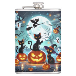 ミッドナイト・マジック:黒猫とカボチャのハロウィン フラスク