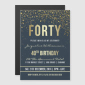 ミッドナイト |金ゴールド紙吹雪40th Birthdayパーティー マグネット招待状 (正面/裏面)