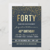 ミッドナイト |金ゴールド紙吹雪40th Birthdayパーティー 招待状 (正面)