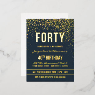 ミッドナイト 金ゴールド紙吹雪40th Birthdayパーティー 箔招待状ポストカード