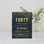 ミッドナイト |金ゴールド紙吹雪40th Birthdayパーティー 箔招待状ポストカード (立ち正面)