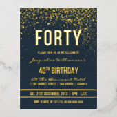 ミッドナイト |金ゴールド紙吹雪40th Birthdayパーティー 箔招待状ポストカード (正面)