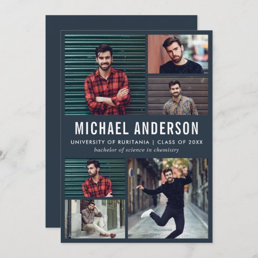 ミッドナイト | 6フォトシャルボード卒業パーティー 招待状 (正面/裏面)