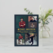 ミッドナイト | 6フォトシャルボード卒業パーティー 箔招待状ポストカード (立ち正面)