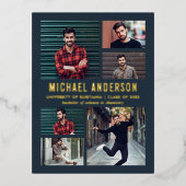 ミッドナイト | 6フォトシャルボード卒業パーティー 箔招待状ポストカード (正面)