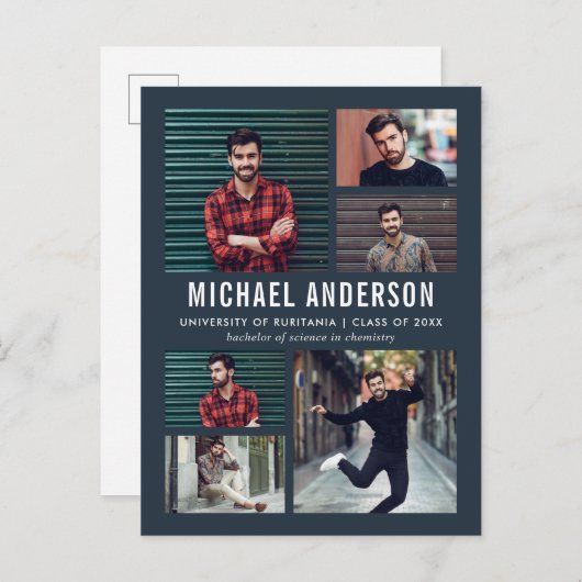 ミッドナイト | 6フォトシャルボード卒業 インビテーションポストカード (正面/裏面)