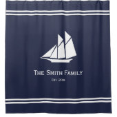 ミッドナ航海のイトブルーアンドホワイトの文字 シャワーカーテン (正面)