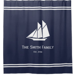 ミッドナ航海のイトブルーアンドホワイトの文字 シャワーカーテン