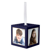 ミッドニエレガントーンブルー3フォトカスタムクリスマス キューブオーナメント (裏面アングル)