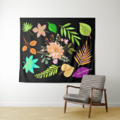 ミッドニ葉ーバラ付きフローラと植物学 タペストリー (インサイチュ(横))