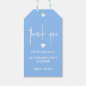 ミッドブルー男の赤ちゃんシャワーリトルハートモチーフ ギフトタグ (正面)
