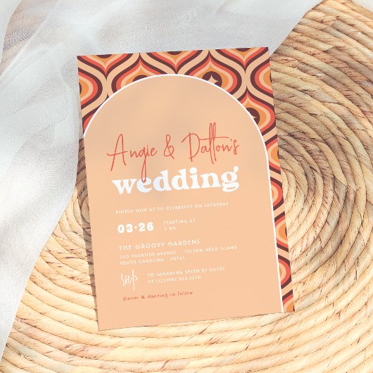 ミッドモダンオレンジレトロア結婚ーチ 招待状