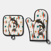 ミッドモダンセクールンチュリー猫50 鍋つかみ&鍋敷きセット (正面)